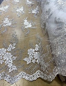 Tule Branco com Prata Bordado *PROMOÇÃO*