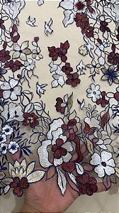 Tule Floral Bordado Luxo