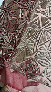 Tule Bordo com Dourado