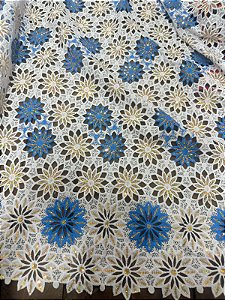 Africano Branco com Azul Bordado Luxo