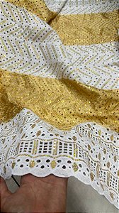 Africano Branco com Dourado Bordado Luxo