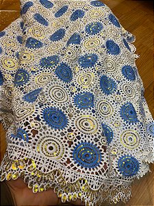 Africano Branco com Azul Bordado Luxo