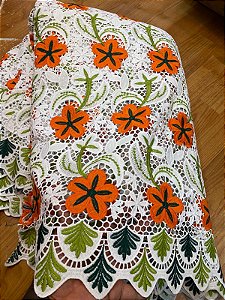 Africano Branco com Laranja Bordado Luxo
