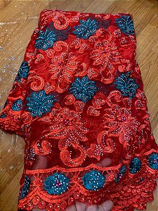 Africano Vermelho Bordado Luxo