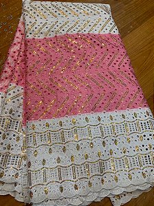 Africano Rosa com Branco Bordado Luxo