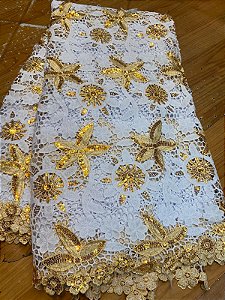 Africano Branco com Dourado Bordado Luxo