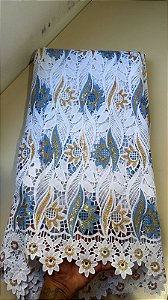 Africano Branco com Azul Bordado Luxo