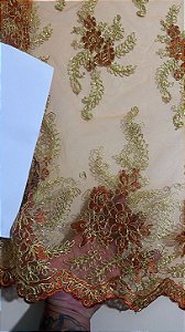 Tule Terra Cota Fio Metálico Dourado *PROMOÇÃO*