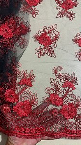 Tule Preto Fio Metálico Vermelho *PROMOÇÃO*