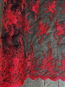 Tule Preto Fio Metálico Vermelho *PROMOÇÃO*