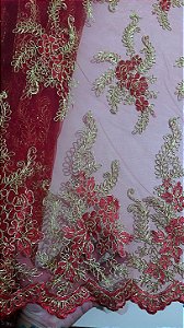 Tule Vermelho Fio Metálico Dourado *PROMOÇÃO*
