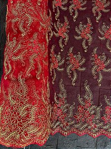 Tule Vermelho Fio Metálico Dourado *PROMOÇÃO*
