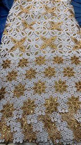 Africano Branco com Dourado Bordado Luxo