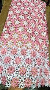 Africano Rosa com Branco Bordado Luxo