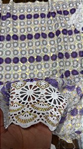 Africano Branco com Roxo Bordado Luxo