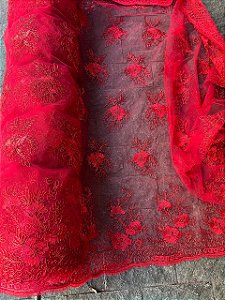Tule Vermelho Bordado