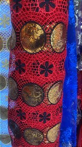 Africano Vermelho Bordado Luxo