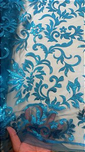 Tule Azul Turquesa Paetê Luxo *Promoção*
