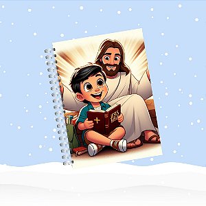 Bíblia Infantil Personalizada - Ilustrada com Histórias Resumidas da Bíblia - Menino Lendo a Bíblia com Jesus