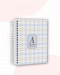 Agendas 2026 Feminina Personalizadas | Xadrez Azul Claro e Amarelo