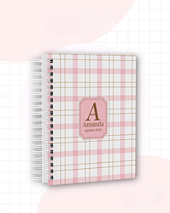 Agendas 2026 Feminina Personalizadas | Xadrez Rosa e Azul