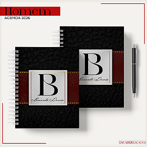 Agenda Masculina 2026 Personalizada | Preto e Vinho