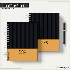 Agenda Masculina 2026 Personalizada | Cinza e Amarelo