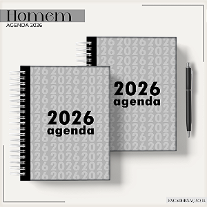 Agenda Masculina 2026 Personalizada | Cinza