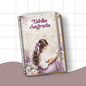 Bíblia Letra Hiper Plus com Harpa – Leitura Confortável e Edição Completa | Menina Loira Floral Lilás