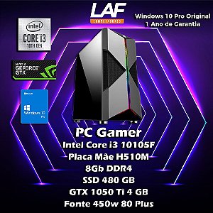 Computador Gamer LAF, Intel i3 10105F, 8GB DDR4, SSD 480GB, GTX 1050 ti
