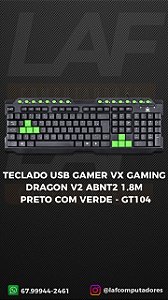 Teclado Gamer USB VX Gaming Dragon V2 ABNT2 Preto/Verde GT104 Vinik