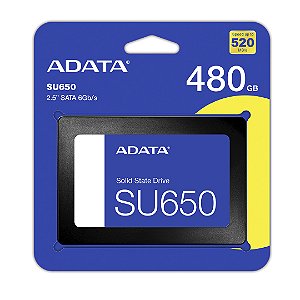 SSD 480GB Adata SU650 SATA Leitura: 520MB/s Gravação: 450MB/s