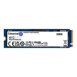 SSD 250GB Kingston NV2 M.2 2280 PCIe NVMe Leitura: 3000 MB/s e Gravação: 1300 MB/s SNV2S/250G