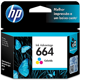 Cartucho HP 664 Colorido Original (F6V28AB) Para HP Deskjet Ink Advantage 1115, 2134, 2136, 2676, 3636, 3776, 3786, 3788, 3790, 3836, 4536, 4676, 5076, 5276