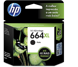 Cartucho HP 664XL preto Original (F6V31AB) Para HP DeskJet Ink Advantage 1115, 2134, 2136, 2676, 3636, 3776, 3786, 3788, 3790, 3836, 4536, 4676, 5076, 5276