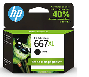 Cartucho HP 667XL Preto Original (3YM81AB) Para HP Deskjet Ink Advantage 1200, 2300, 2700 Series, 6400 Series - CX 1 UN
