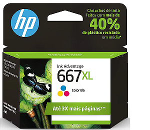 Cartucho HP 667XL Colorido Original (3YM80AB) Para HP DeskJet Ink Advantage 1275, 2374, 2375, 2376, 2775, 2776, 6475, 6476 - CX 1 UN