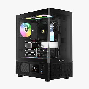Gabinete Gamer Gamdias Atlas E2 CG Preto Vidro Curvo Com 3 Fans ARGB Display Integrado