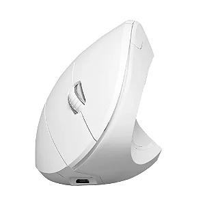 Mouse Sem Fio Recarregável 2.4 Ghz Vertical Ergonômico Ortopédico Power Fit 1600 Dpi Branco Usb - Pm300
