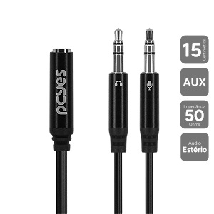 Cabo Adaptador Y P3 Fêmea Para P2 Macho - Preto - 15Cm - P3Y-15