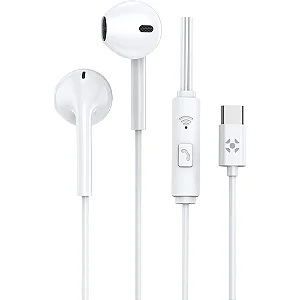 Fone de Ouvido Auricular Com Fio Tipo-C Fortrek EB210 Branco