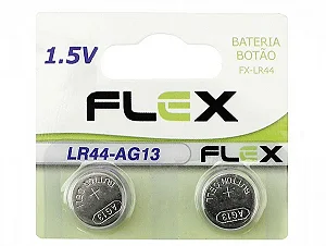 Bateria Botão Alcalina 1,5V LR44 (C/2 Baterias) Flex