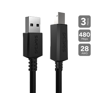 Cabo p/ Impressora Usb A 2.0 p/ Usb B 2.0 - 3 Metros - Puabm2-3