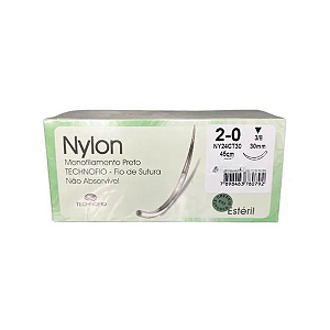 Fio Sutura Nylon Preto 2-0 Com Agulha