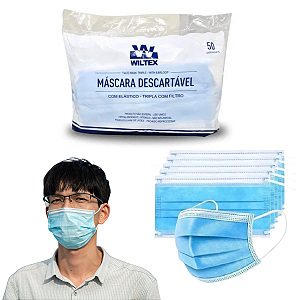 Máscara Descartável Tripla com Elástico Azul