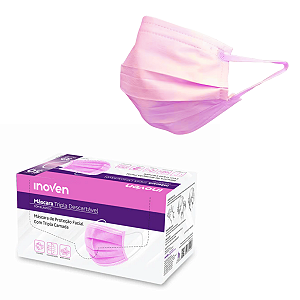 Máscara Descartável Tripla com Elástico Rosa