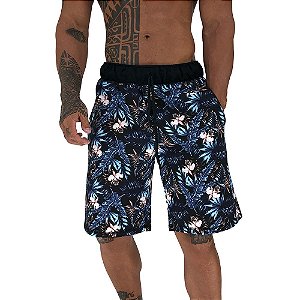 Bermuda Masculina Moletom MXD Conceito Azul Folhas e Flores