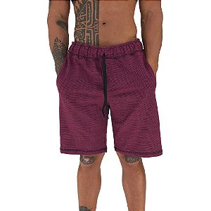 Bermuda Masculina Moletom MXD Conceito Bordo Listras Pequenas Pretas