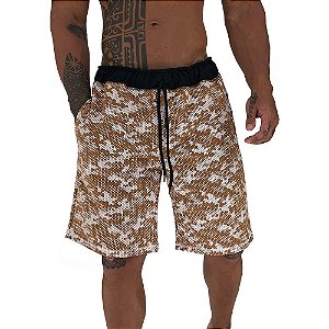 Bermuda Masculina Moletom MXD Conceito Camuflado Pontilhado Marrom