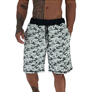 Bermuda Masculina Moletom MXD Conceito Camuflado Pontilhado Mescla Esverdeado